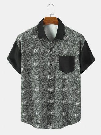 Monokrom Paisley Print Button Up Kortärmade Skjortor För Män