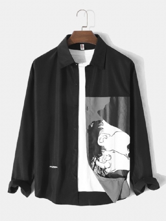 Patchwork Mönstersömmar För Herrar Patton Button Lapel Casual Skjortor