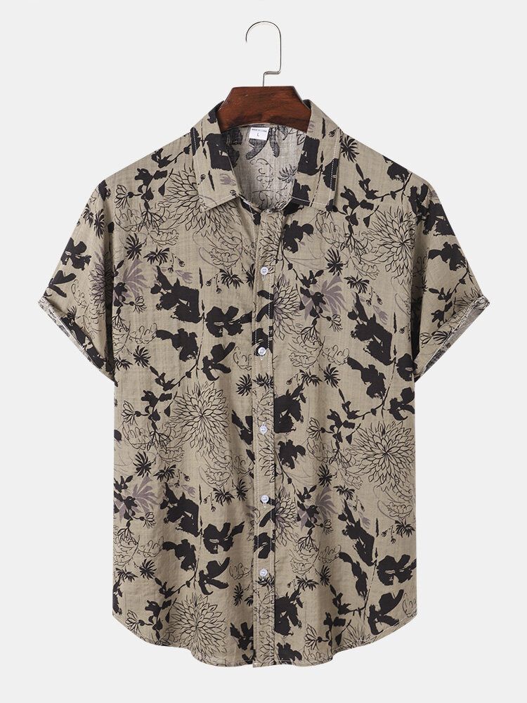 Plants Print Button Up Holiday Kortärmade Skjortor För Män