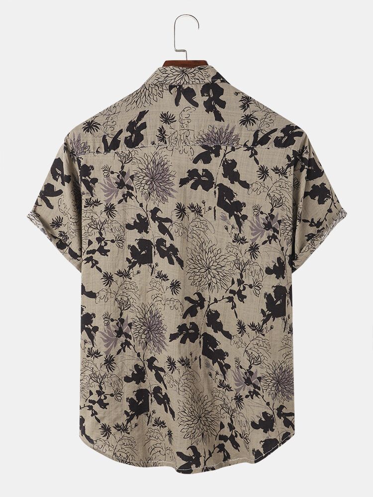 Plants Print Button Up Holiday Kortärmade Skjortor För Män
