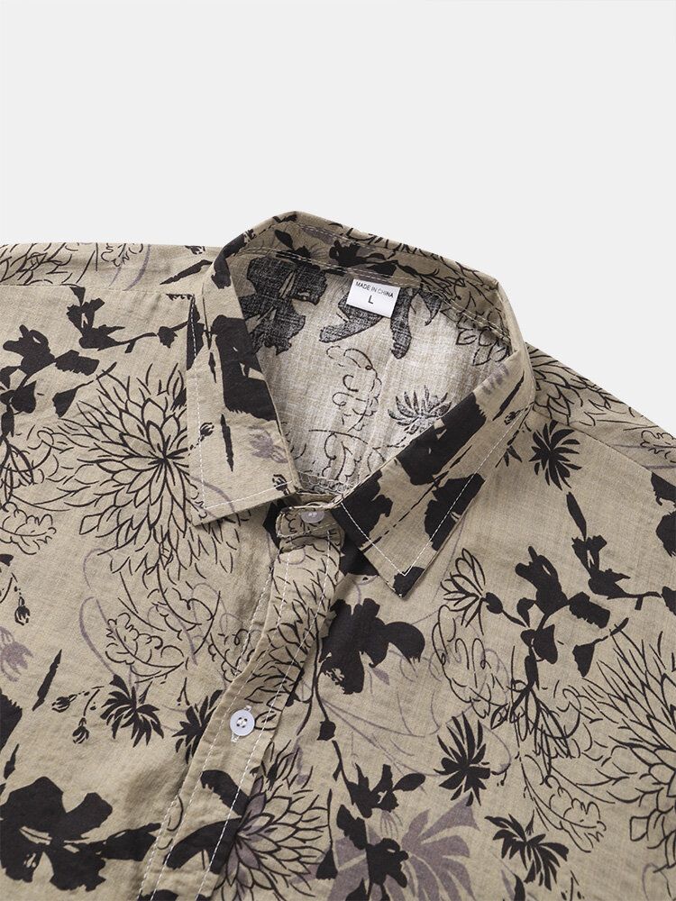 Plants Print Button Up Holiday Kortärmade Skjortor För Män