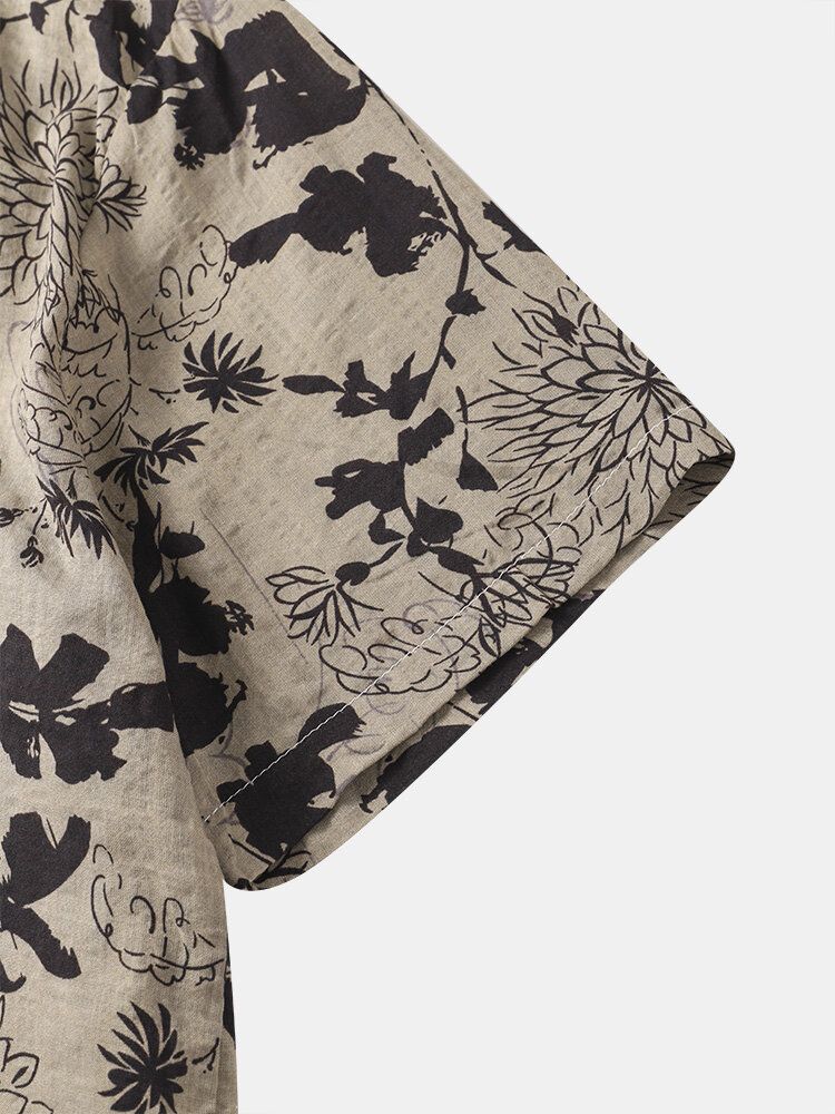 Plants Print Button Up Holiday Kortärmade Skjortor För Män