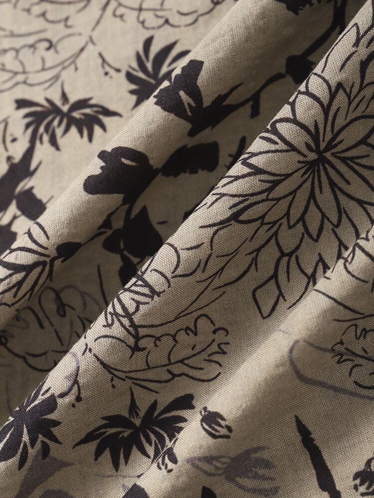Plants Print Button Up Holiday Kortärmade Skjortor För Män