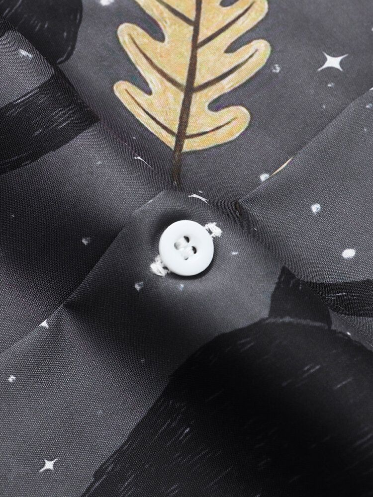 Street Cat Mushroom Print Revere Collar Shirts För Män