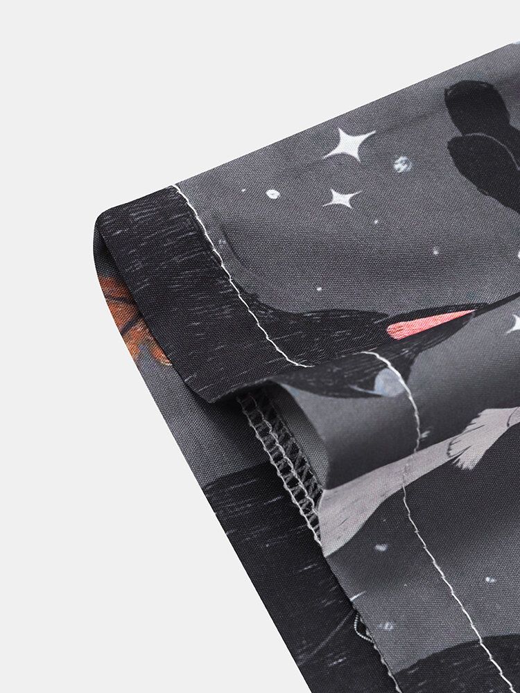 Street Cat Mushroom Print Revere Collar Shirts För Män