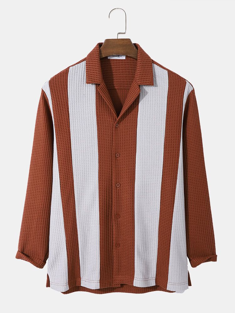 Vintage Randig Långärmad Herrskjorta Med Knappar
