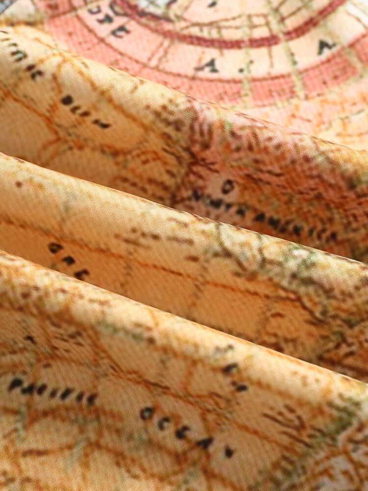 Vintage World Map Print Button Up Kortärmade Skjortor För Män