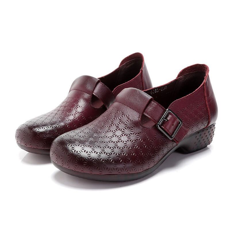 Dam Bekväm Mjuk Andas Ihåliga Bärbara Spänne Casual Leather Loafers