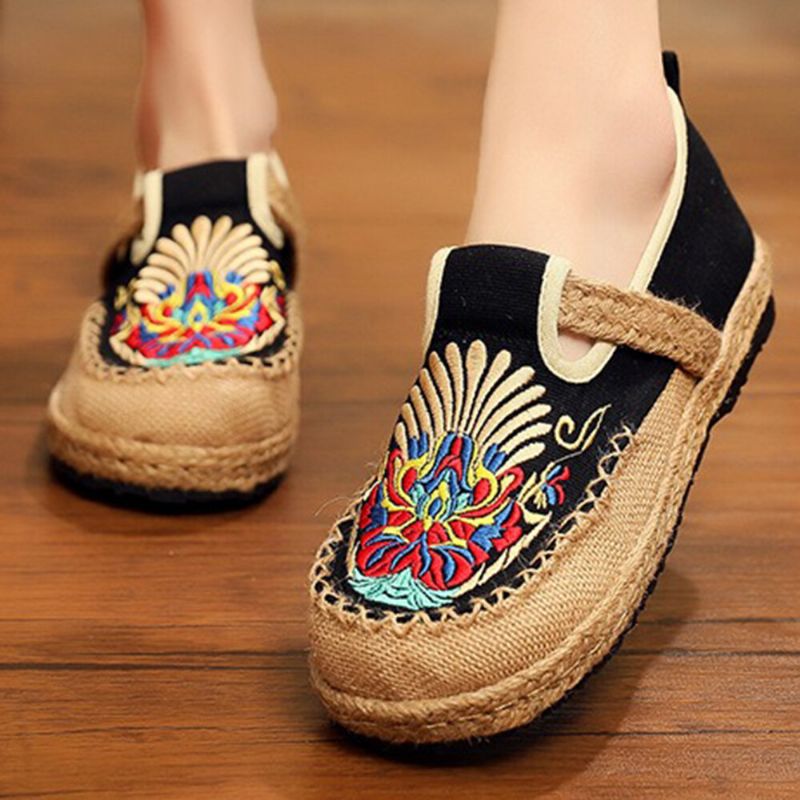 Dam Linne Comfy Brodery Straw Slip On Flat Loafers