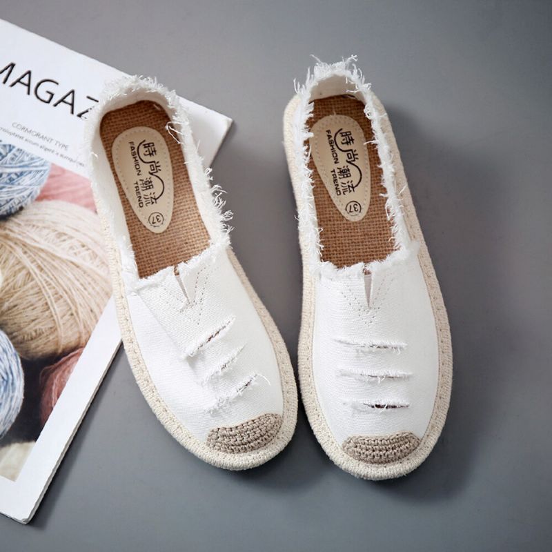 Damer Halm Ripped Andas Slip On Fisherman Flats Skor