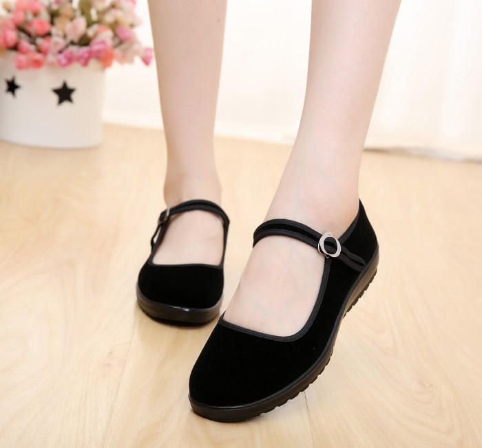 Kvinnors Kinesisk Stil Enfärgad Bomullssula Spänne Casual Flats