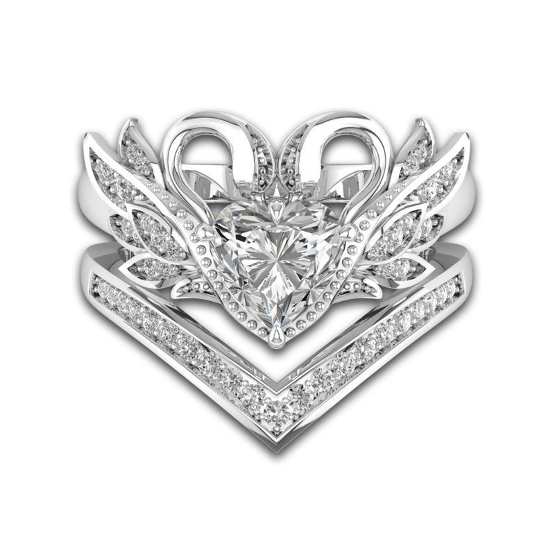 2 St/set Sweet Swan Heart Zirconia Förlovningsvigselring Unik Present Till Kvinnor Tjejer