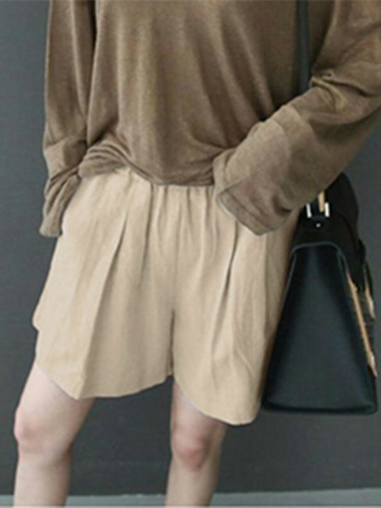 Fritids-solid Ruched Pocket Casual Bomullsshorts