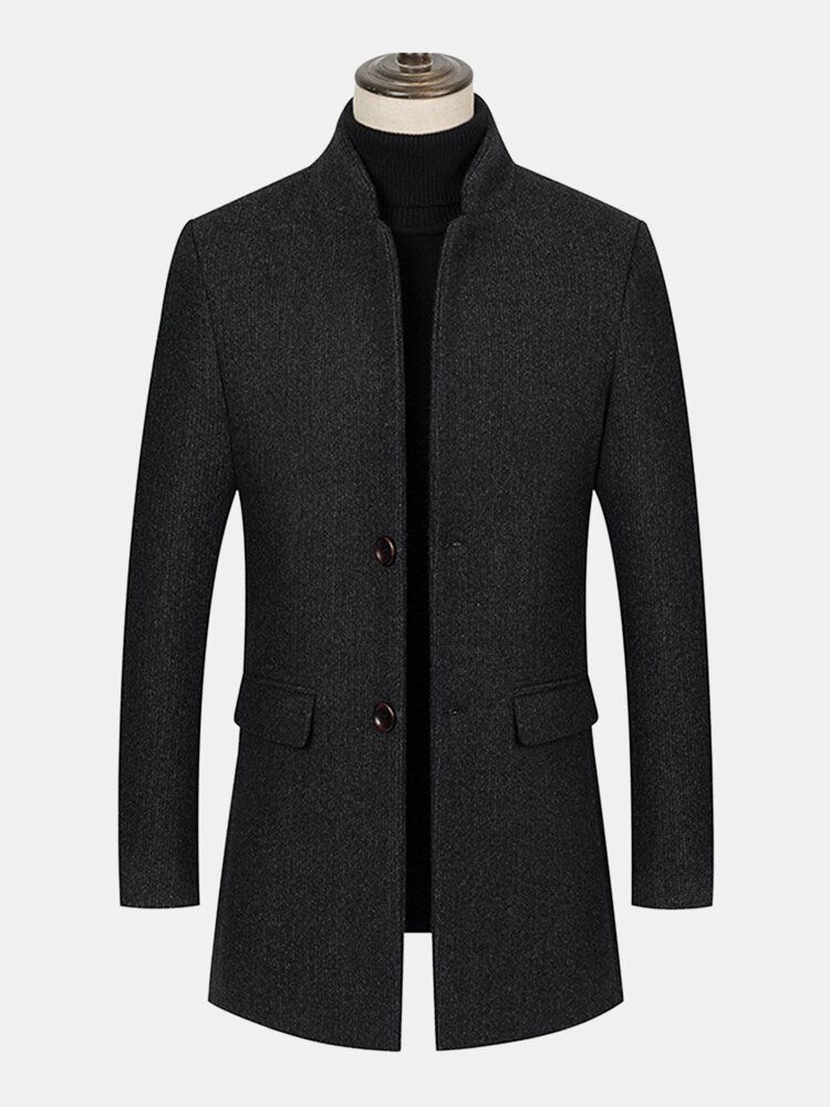 Herrställ Färg Mellanlängd Ull Enkelknäppt Tjock Business Casual Kappa