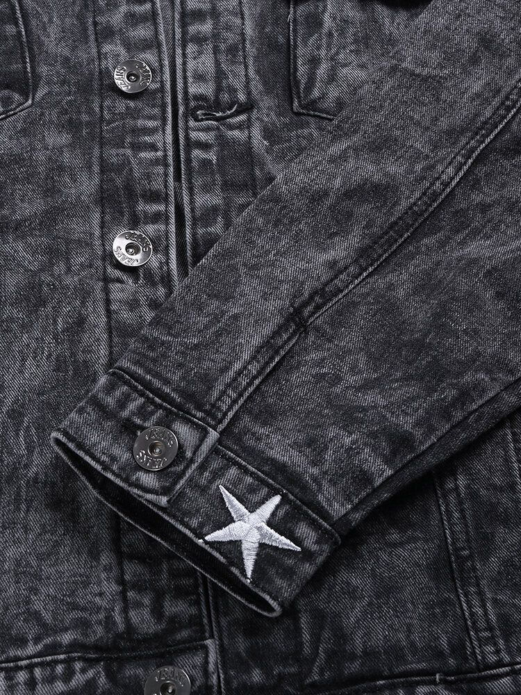 Modetryck För Män Fickdekoration Casual Washed Denim Jacka
