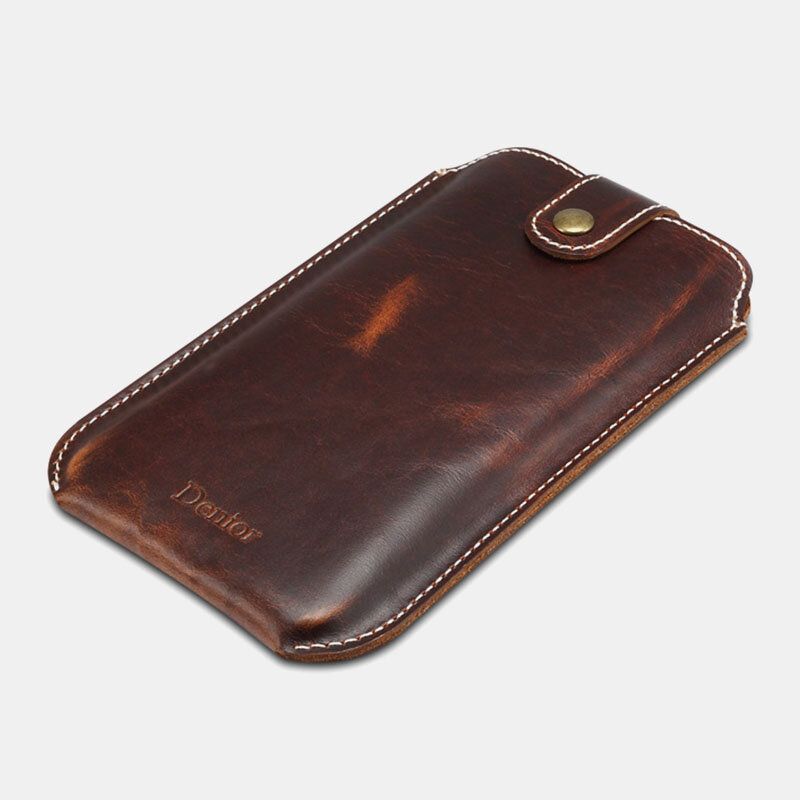 Män Äkta Läder Vintage Edc 65 Tums Telefonväska Midjeväska Koläder Sling Bag
