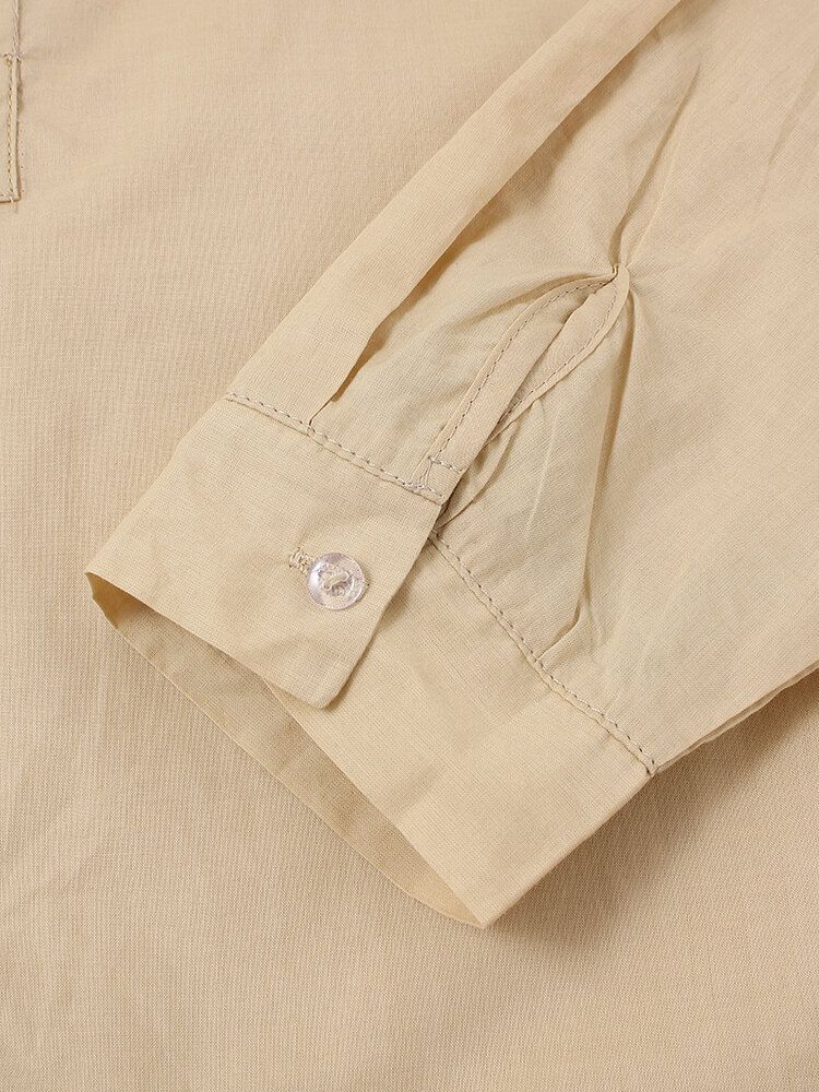 Bomull Herr Casual Enfärgade Långärmade Henley-skjortor