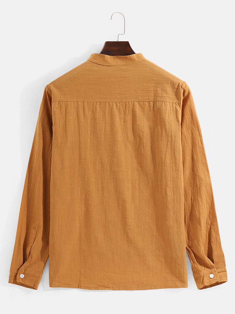 Enfärgad Bröstficka Herr Casual Basic Långärmade Henley-skjortor