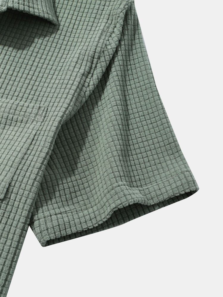Enfärgad Våffla För Herr Casual Lapel Kortärmad Henley-skjorta