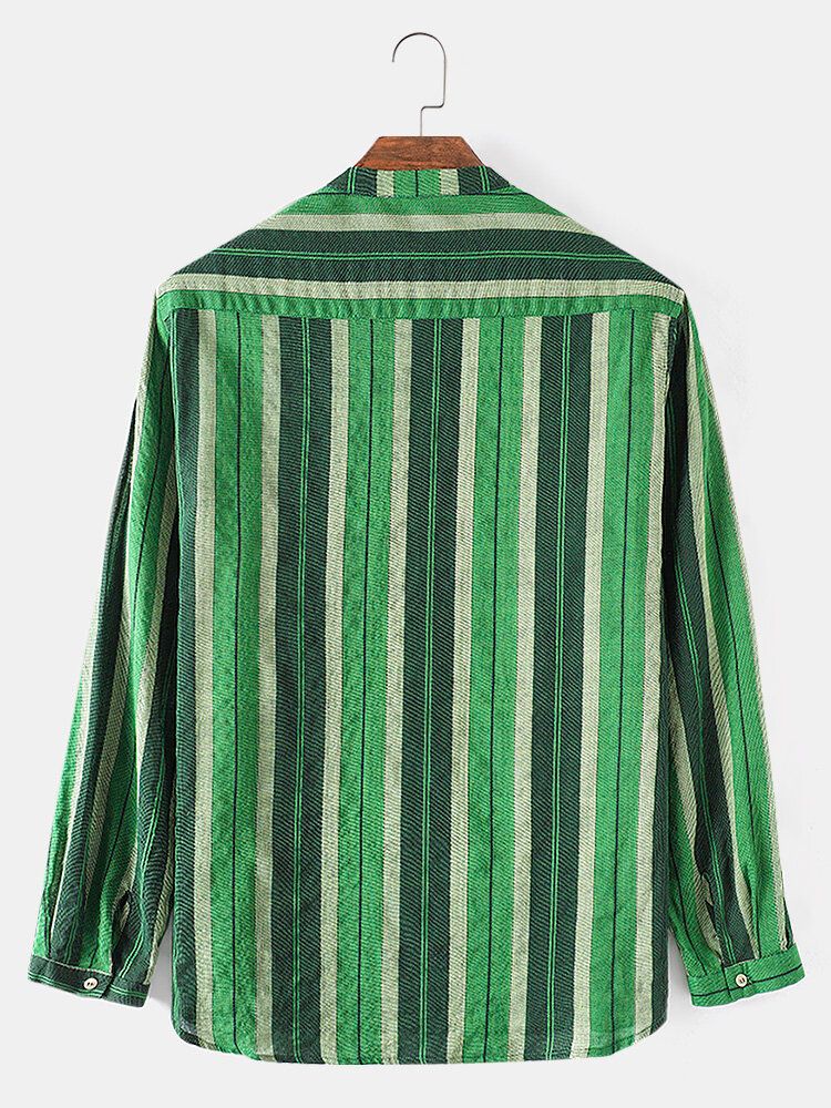 Herr Bomullsrandiga Prickiga Långärmade Halvöppna Knappar Casual Henley-skjortor