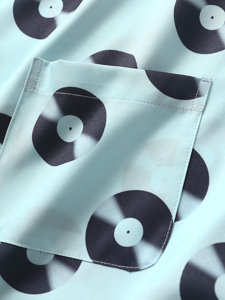 Men All Over Vinyls Records Print Vintage Kortärmade Skjortor