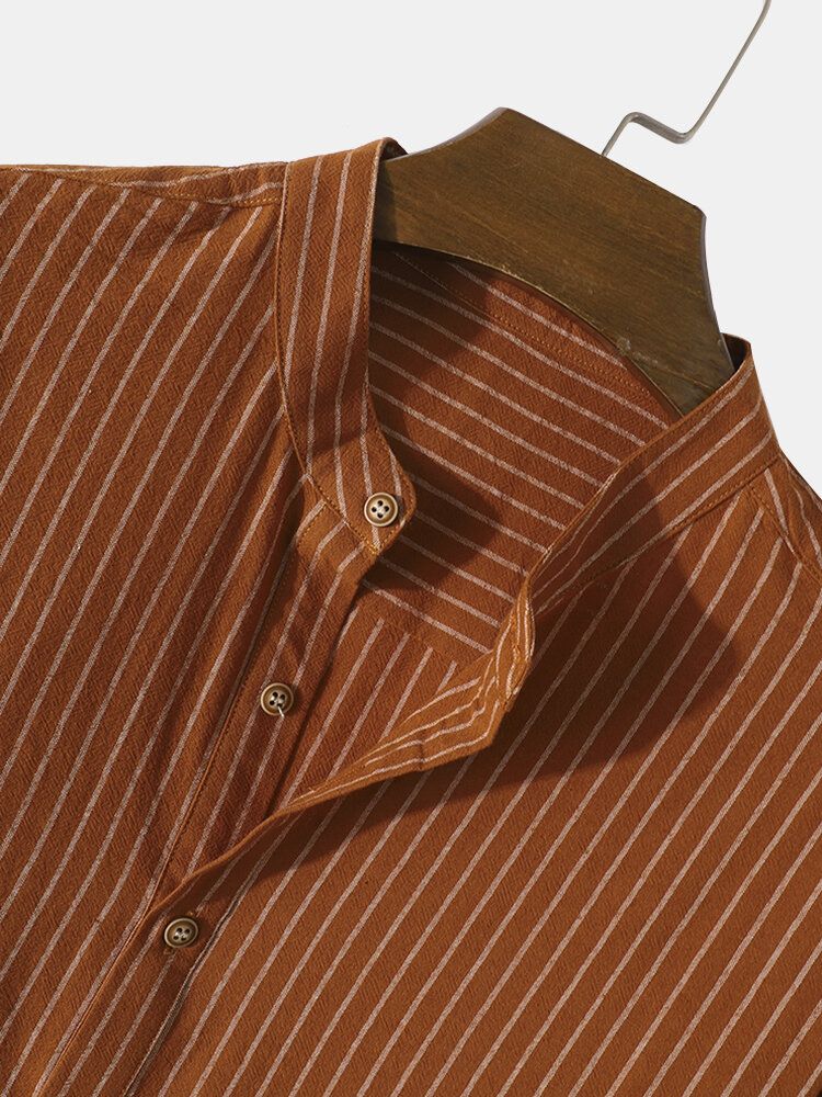 Randig Stativkrage För Män Hög Låg Casual Långärmade Henley-skjortor