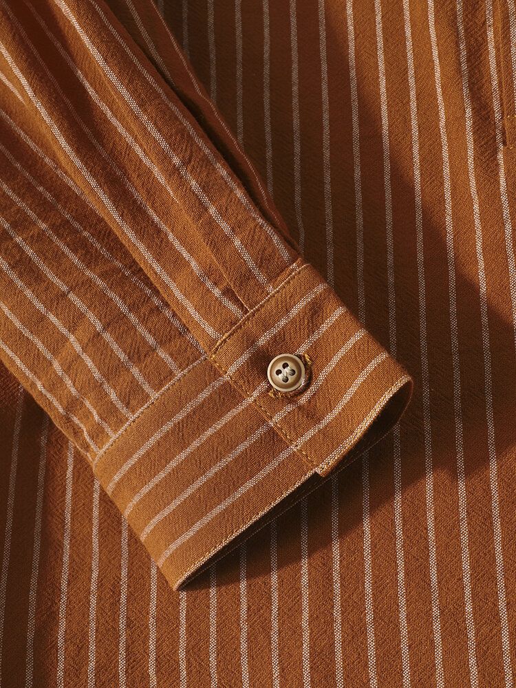 Randig Stativkrage För Män Hög Låg Casual Långärmade Henley-skjortor