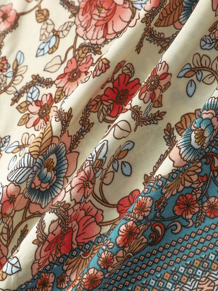 Vintage Ditsy Blommönster För Män Med Halv Knapp Kortärmade Henley-skjortor
