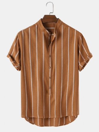 Vintage Randiga Lösa Bekväma Casual Henley-skjortor För Män