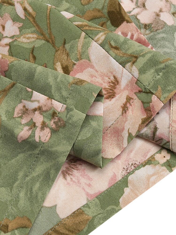 Dam Blomstertryck Fyrkantig Krage Bandage Elegant Maxiklänning