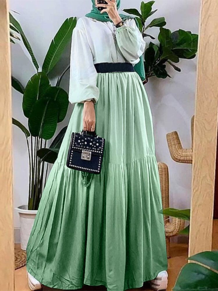 Elastiska Manschetter För Kvinnor Kontrastfärg Kaftan Långärmad Lös Klänning
