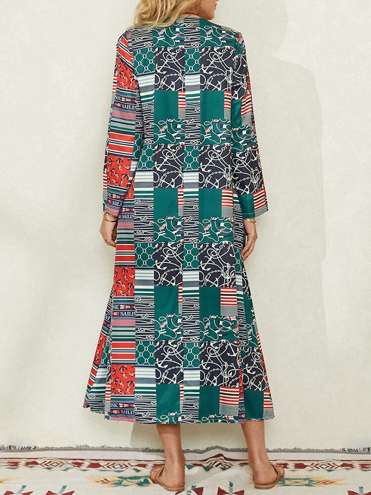 Kvinnor Colorblock Geometriskt Tryck Sidoficka Vintage Maxiklänning