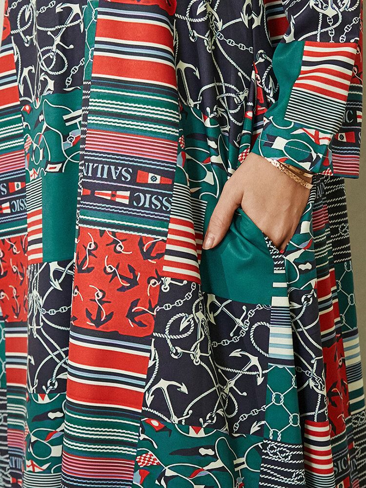 Kvinnor Colorblock Geometriskt Tryck Sidoficka Vintage Maxiklänning