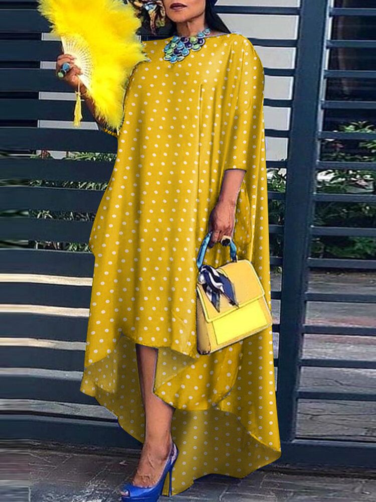 Oval Krage Fritid Polka Dot Fest Semesterklänning För Kvinnor
