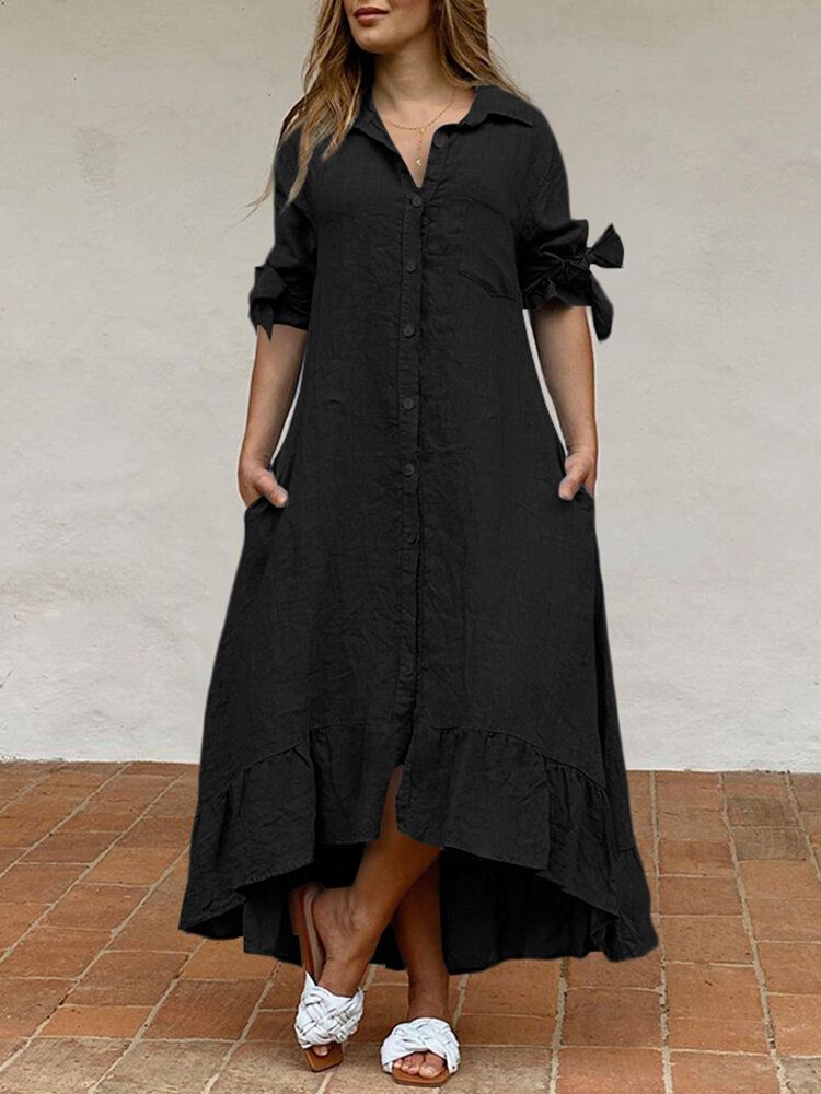 Solid Plissé Streetwear Klänning Med Lös Sidficka