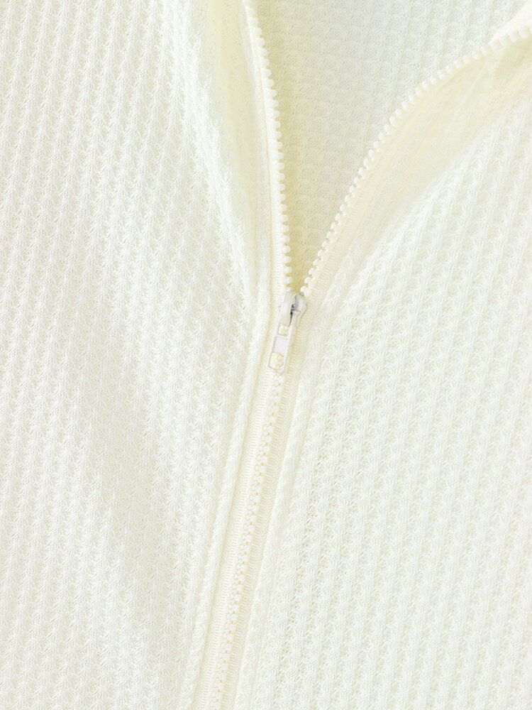 Kvinnor Casual Zip Front Lapel Krage Skinny Långärmad Miniklänningar