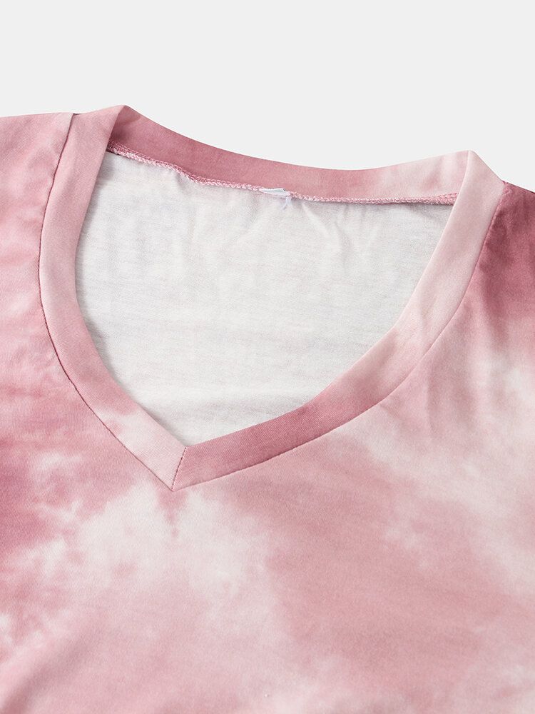 Kvinnor Tie-dye Knotad V-ringad Långärmad Regular Fit Casual Miniklänning