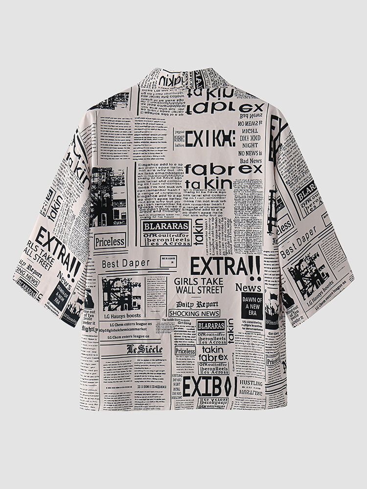 All-over Tidningstryck För Män Med Öppen Front Kimono Two Piece Outfits