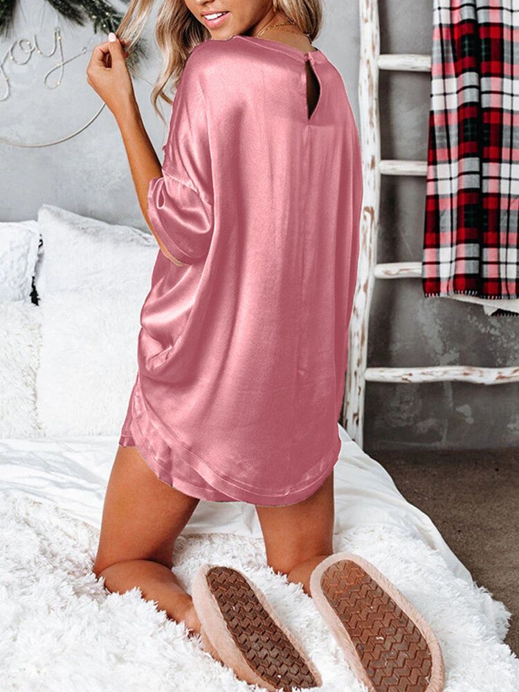 Dam O-ringad Elastisk Midja Solid Passform Lårlängd Pyjamasset