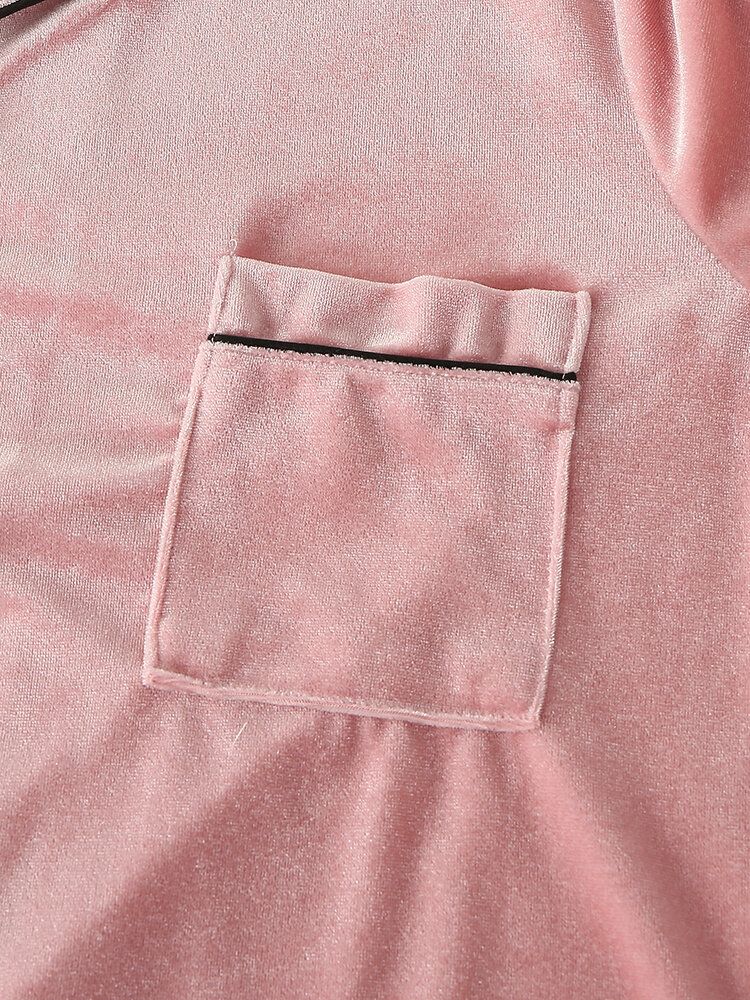 Dam Plus Size Sammetsslagsknapp Lösa Raka Byxor Homewear Lounge Solid Pyjamasset