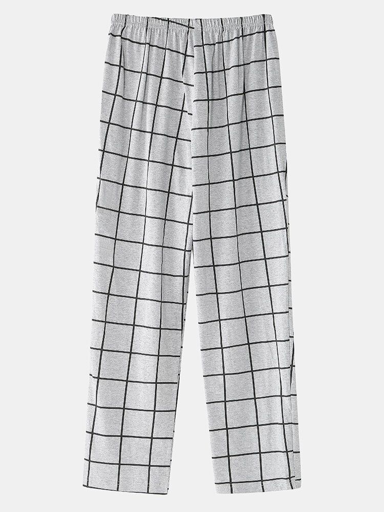 Herr 100% Bomull Med Rund Halsringning Rutiga Byxor Hem Bekväm Pyjamasset