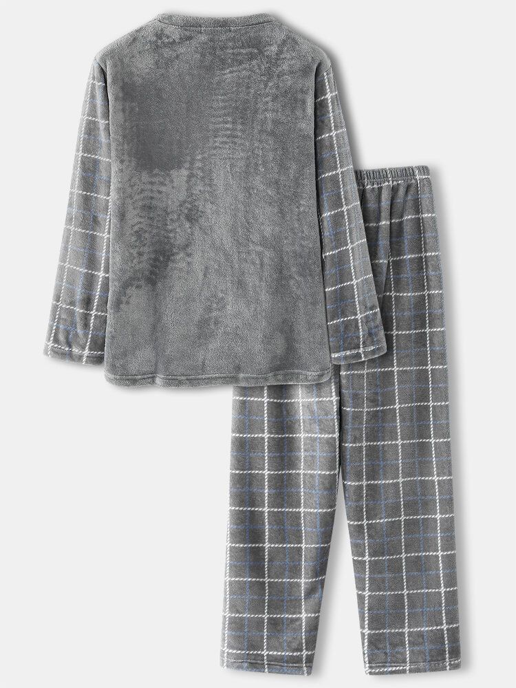 Herr Flanell Pläd Patchwork Pullover Warm Thicken Loose Pants Home Comfy Pyjamas Set