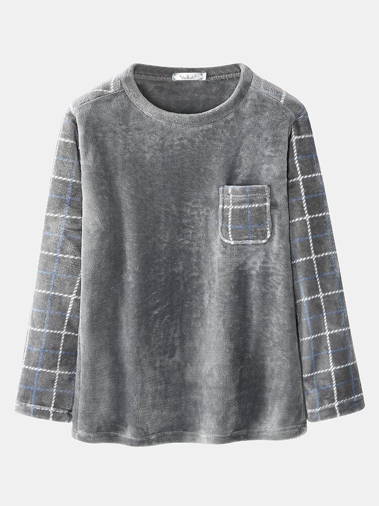 Herr Flanell Pläd Patchwork Pullover Warm Thicken Loose Pants Home Comfy Pyjamas Set