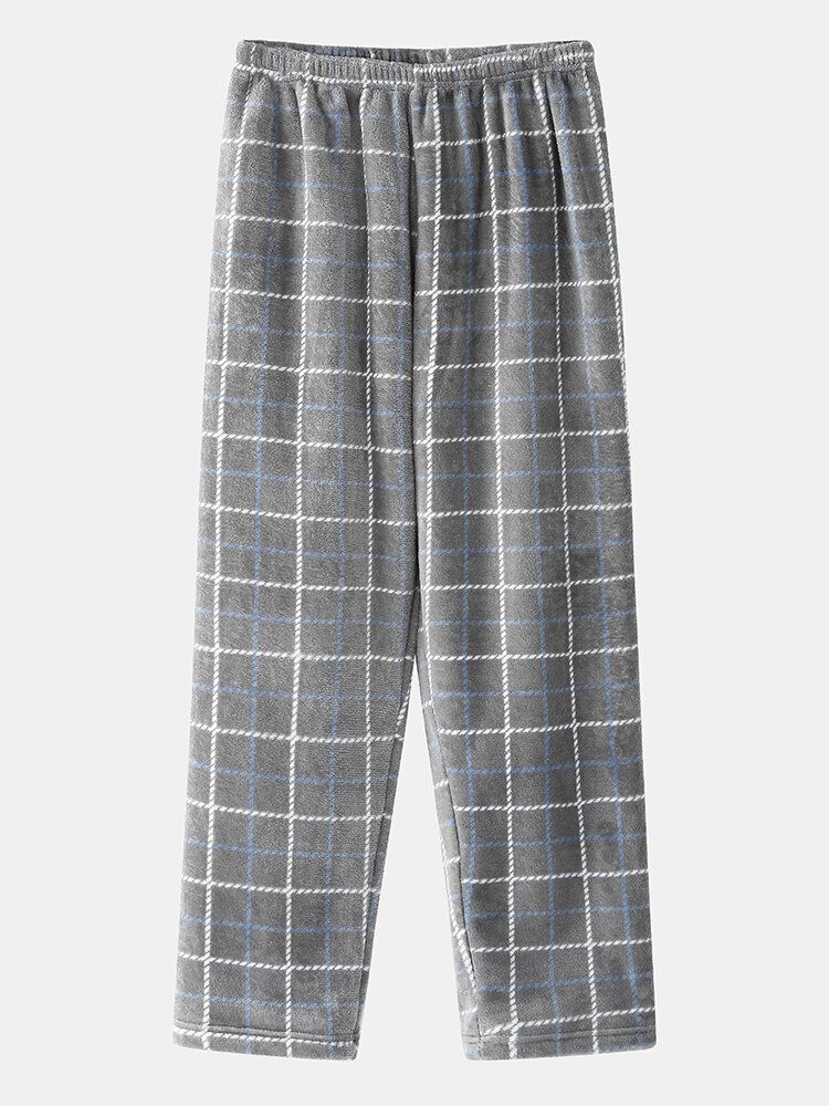 Herr Flanell Pläd Patchwork Pullover Warm Thicken Loose Pants Home Comfy Pyjamas Set