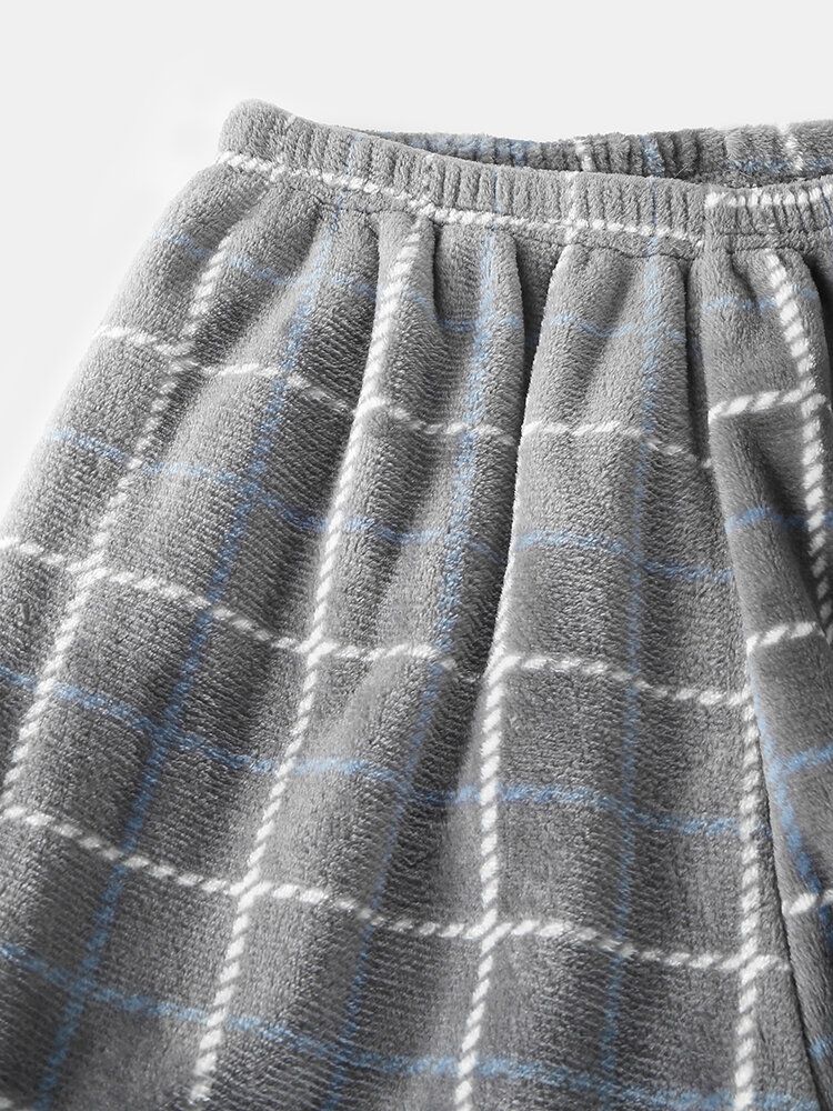 Herr Flanell Pläd Patchwork Pullover Warm Thicken Loose Pants Home Comfy Pyjamas Set
