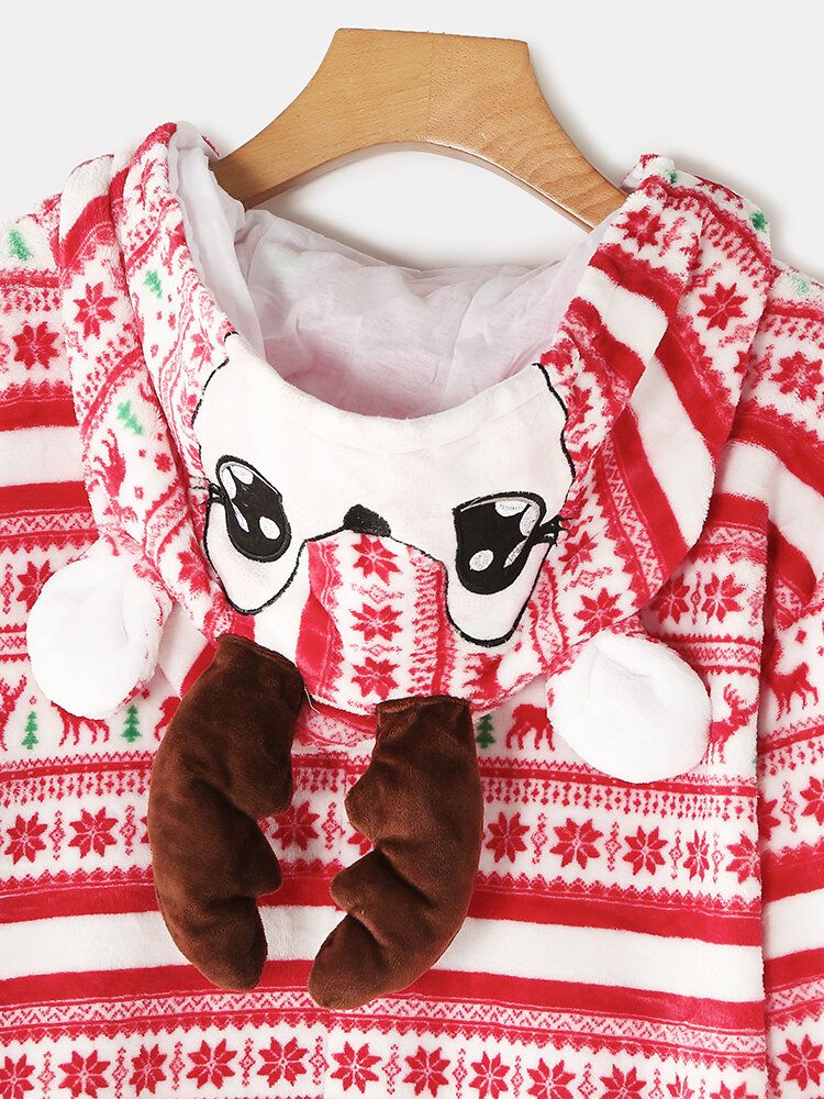Kvinnor Julstil Tryck Söt Älg Hooded Dragkedja Framsidan Ficka Hem Mysig One Piece Jumpsuits