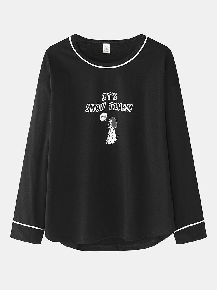 Kvinnor Tecknad Anime Tryck Svart Pullover Elastiska Midja Byxor Hem Pajmaset