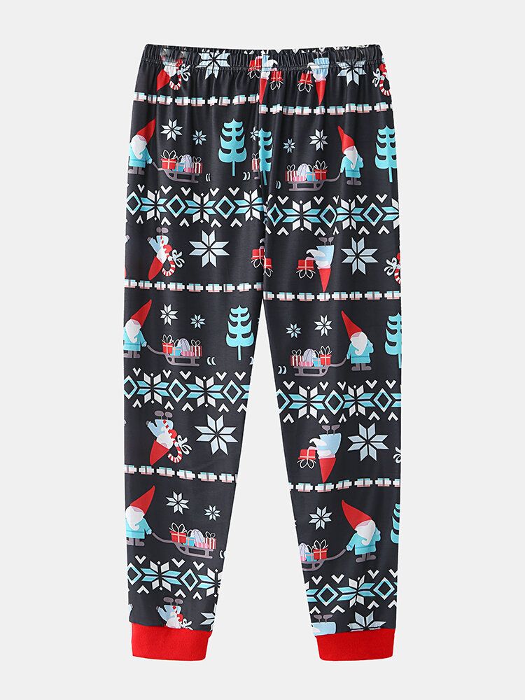 Kvinnor Tecknad Jultomte Tryck V-ringad Långärmad Pullover Lös Jogger Byxor Jul Hem Pyjamas Set