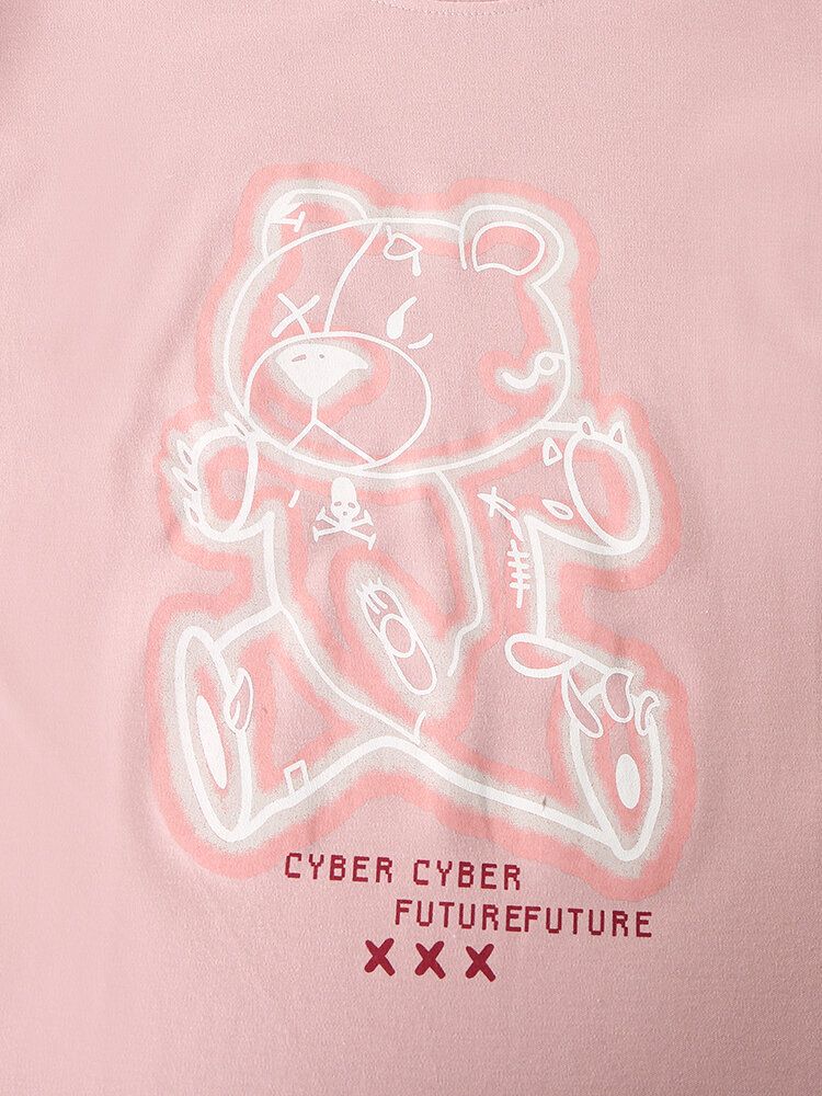 Kvinnor Tecknat Tryck Rosa Pullover Elastisk Midja Ficka Hem Casual Pyjamas