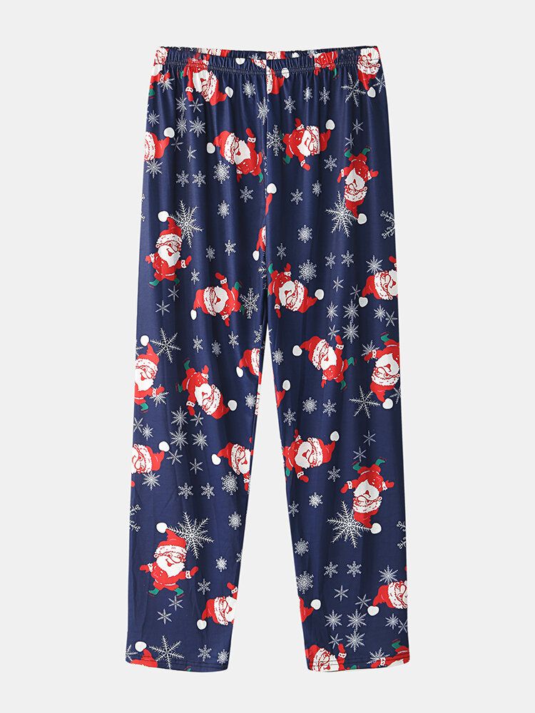 Tecknad Jultomtetryck För Män Med O-ringad Lösa Byxor Comfy Home Pyjamas Set